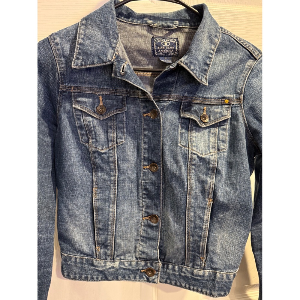 Lucky Brand Pixie Denim Jacket Medium Wash Blue‎ Trucker 7W12247 Womens Medium - Picture 11 of 16
